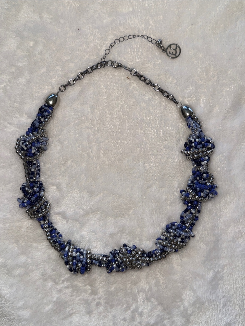 Erica Lyons Blue & Silver Seed Beaded Knot Necklace Multi Strand